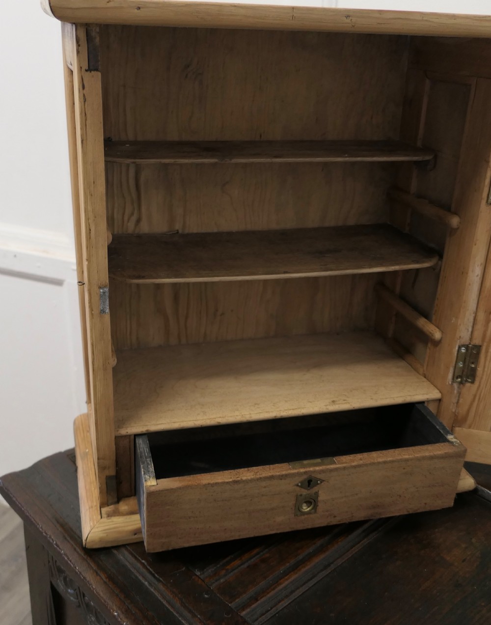 Wall Hanging Pine Cloakroom or Bathroom Mirrored Cupboard   View IV