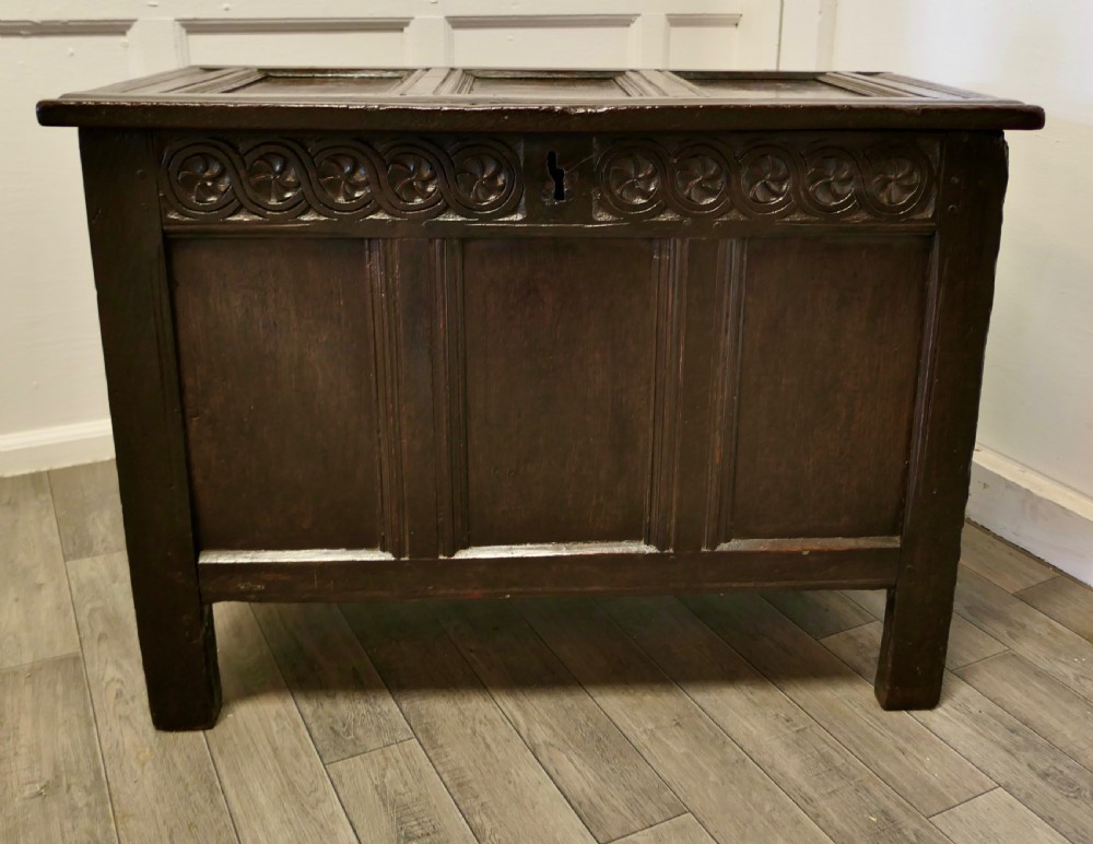 Small 17th century Panelled Cottage Size Oak Coffer 