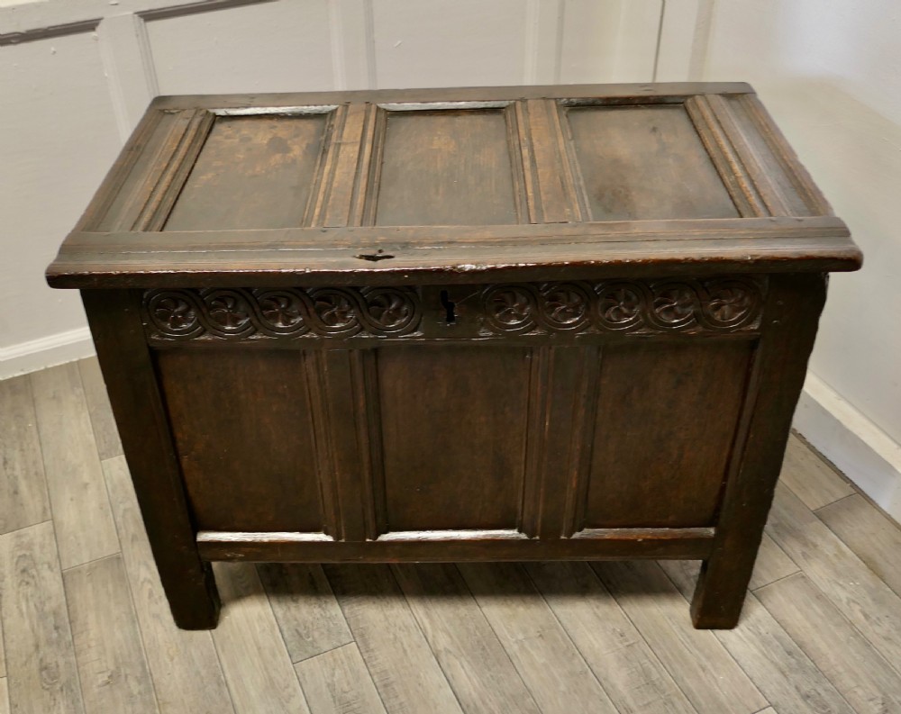 Small 17th century Panelled Cottage Size Oak Coffer  View II