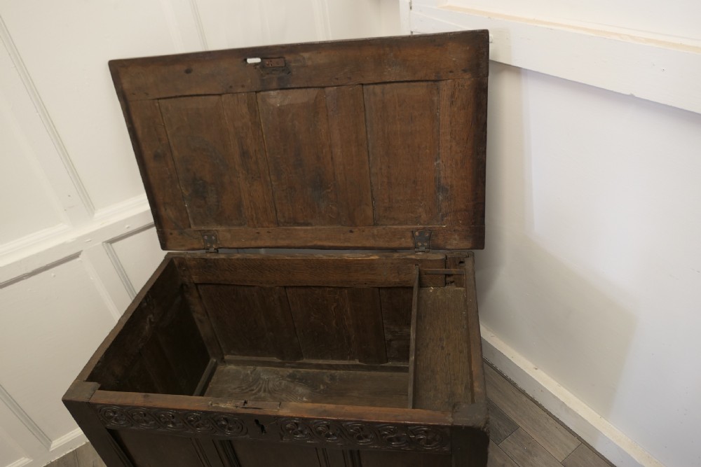 Small 17th century Panelled Cottage Size Oak Coffer  View VI