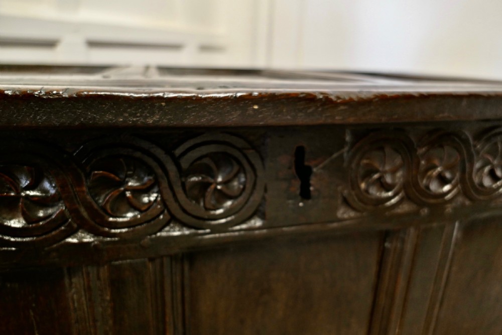 Small 17th century Panelled Cottage Size Oak Coffer  View IX