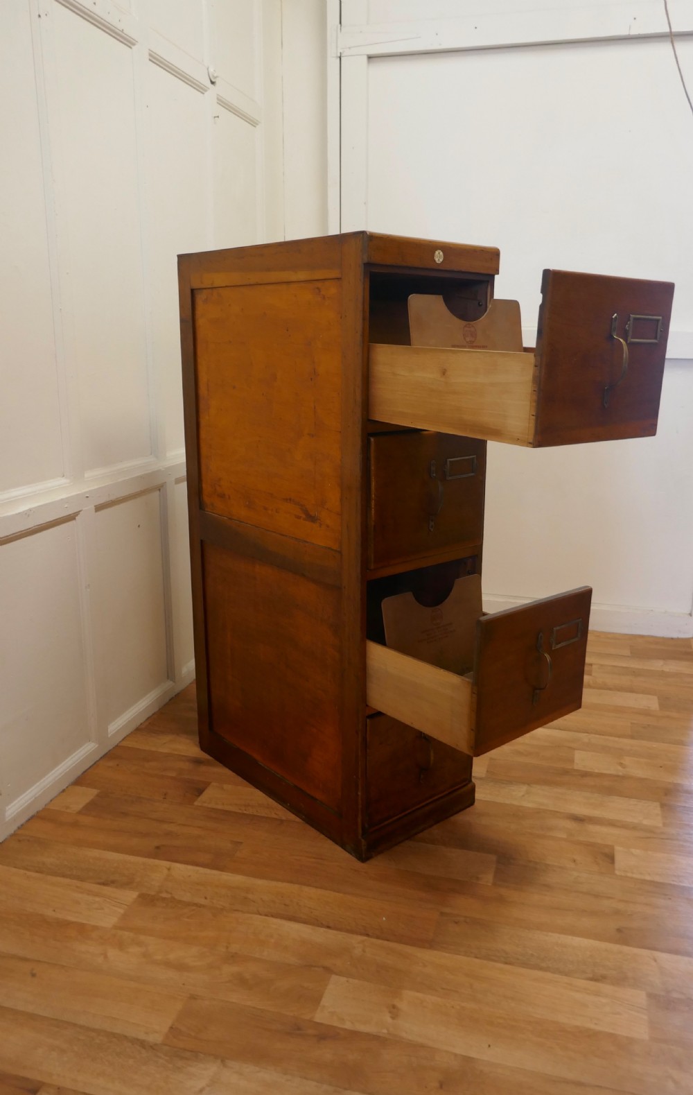 Edwardian 4 Drawer Golden Oak Filing Cabinet, by SU-TALL View VI
