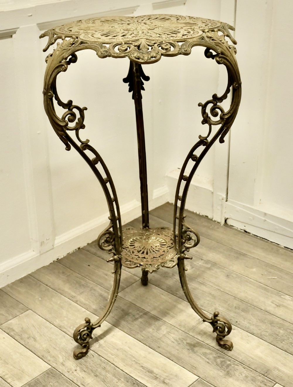 Tall Pierced Brass Plant Stand Table