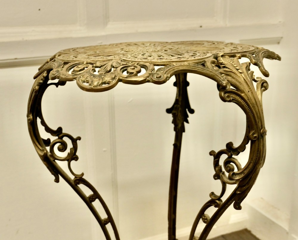 Tall Pierced Brass Plant Stand Table View IV