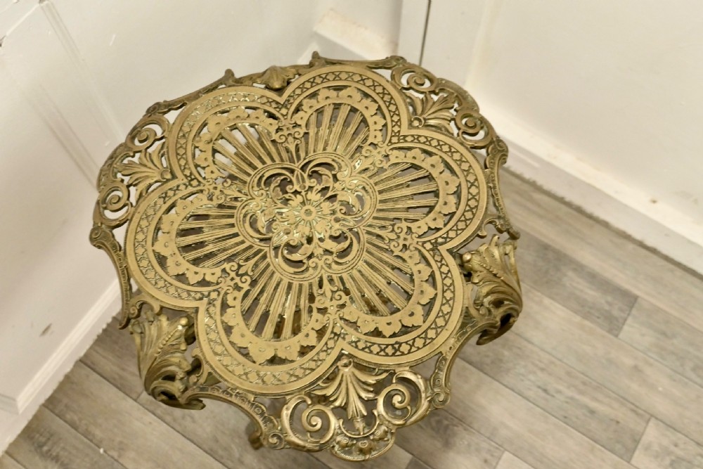 Tall Pierced Brass Plant Stand Table View VII