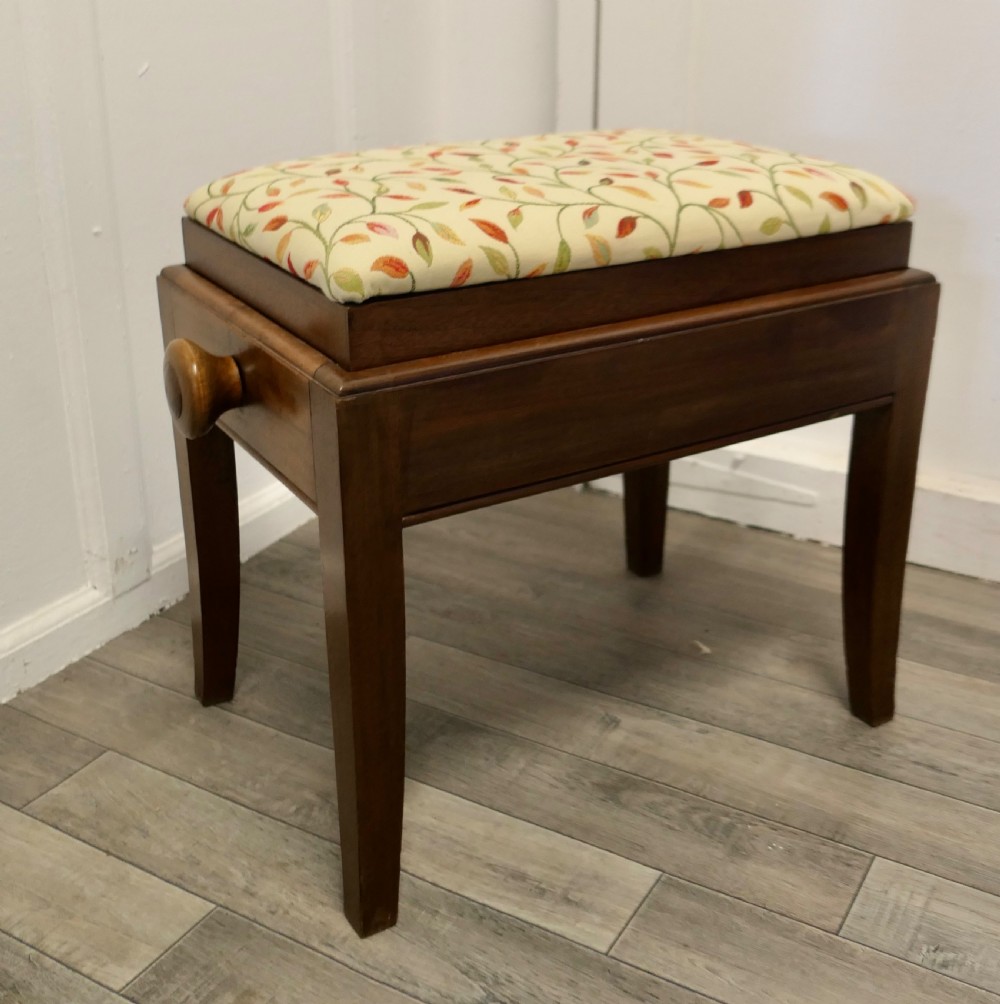 Victorian Walnut Upholstered Rising Piano Stool View II