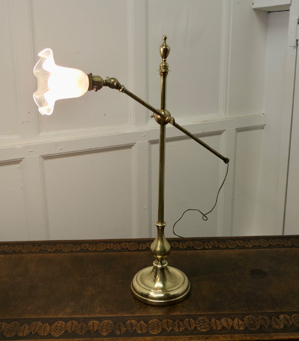French Brass Desk Lamp with Opaline Glass Shade View II