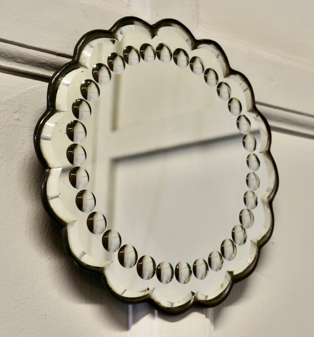 Old Foxed Art Deco Shabby Circular Mirror 