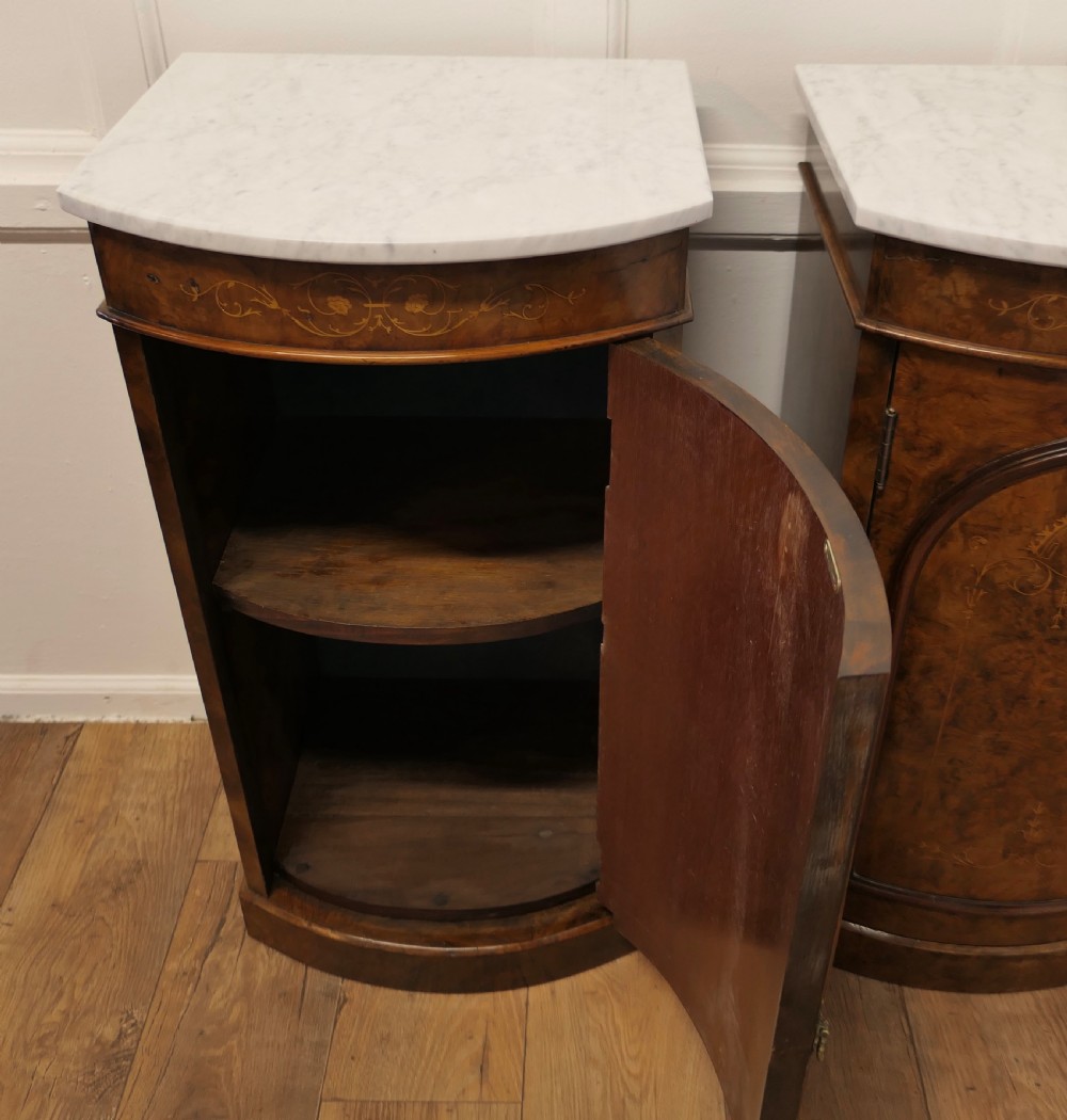 Pair of Mirror Veneer Burr Walnut and Marble Side Cabinets   View VI