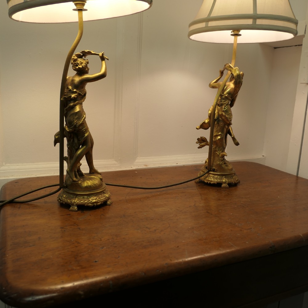 A Pair of French Figural Brass Lamps, after Ernest Justin Ferrand View IV