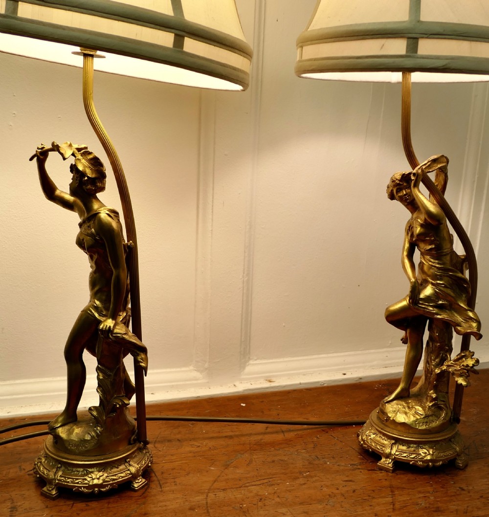 A Pair of French Figural Brass Lamps, after Ernest Justin Ferrand View V