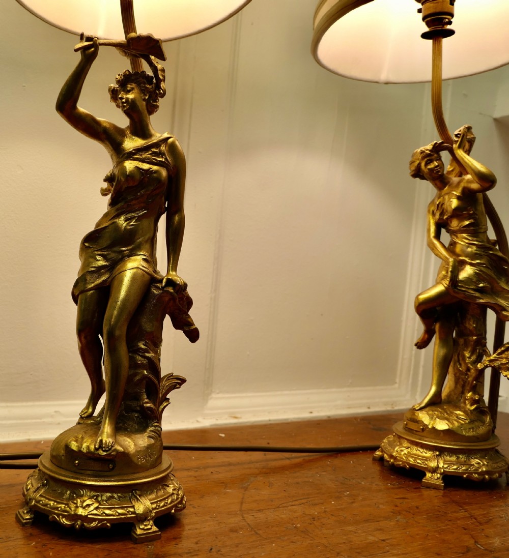 A Pair of French Figural Brass Lamps, after Ernest Justin Ferrand View VII