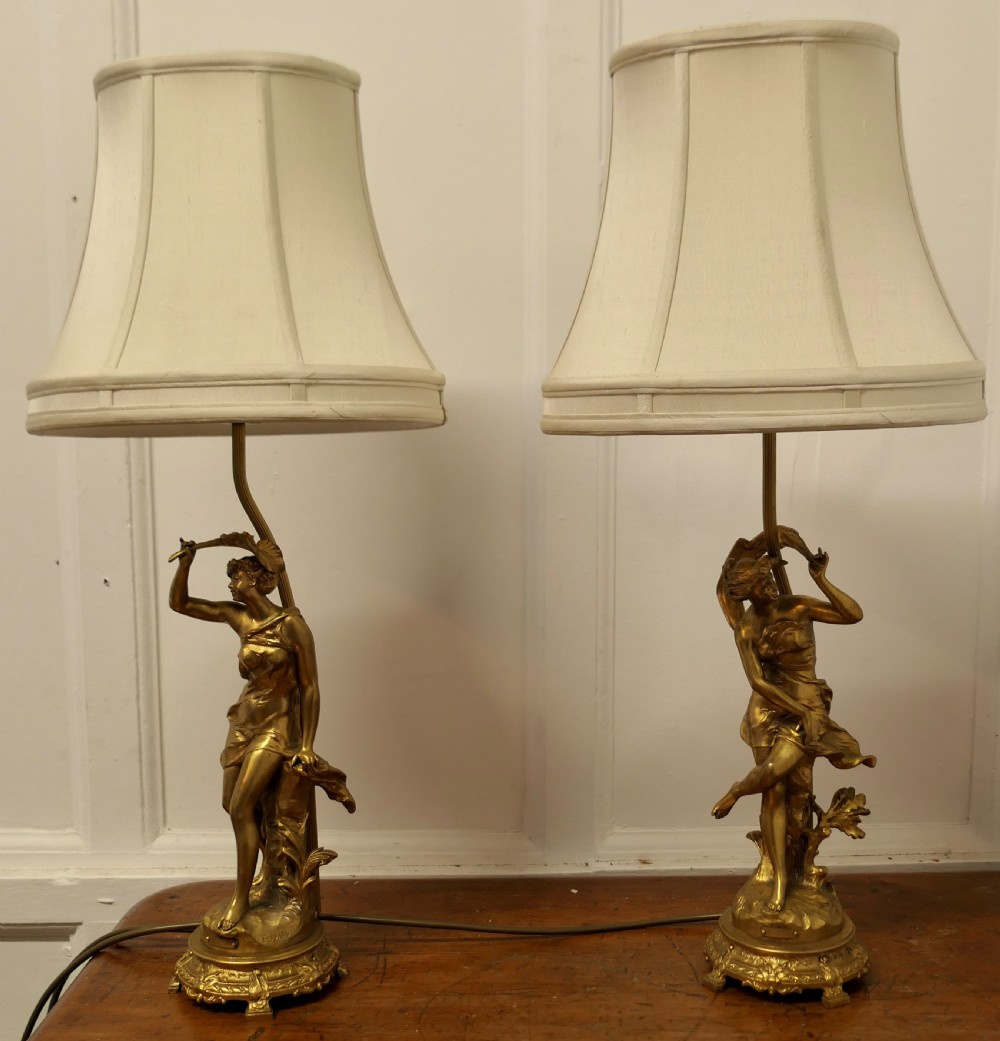 A Pair of French Figural Brass Lamps, after Ernest Justin Ferrand View IX