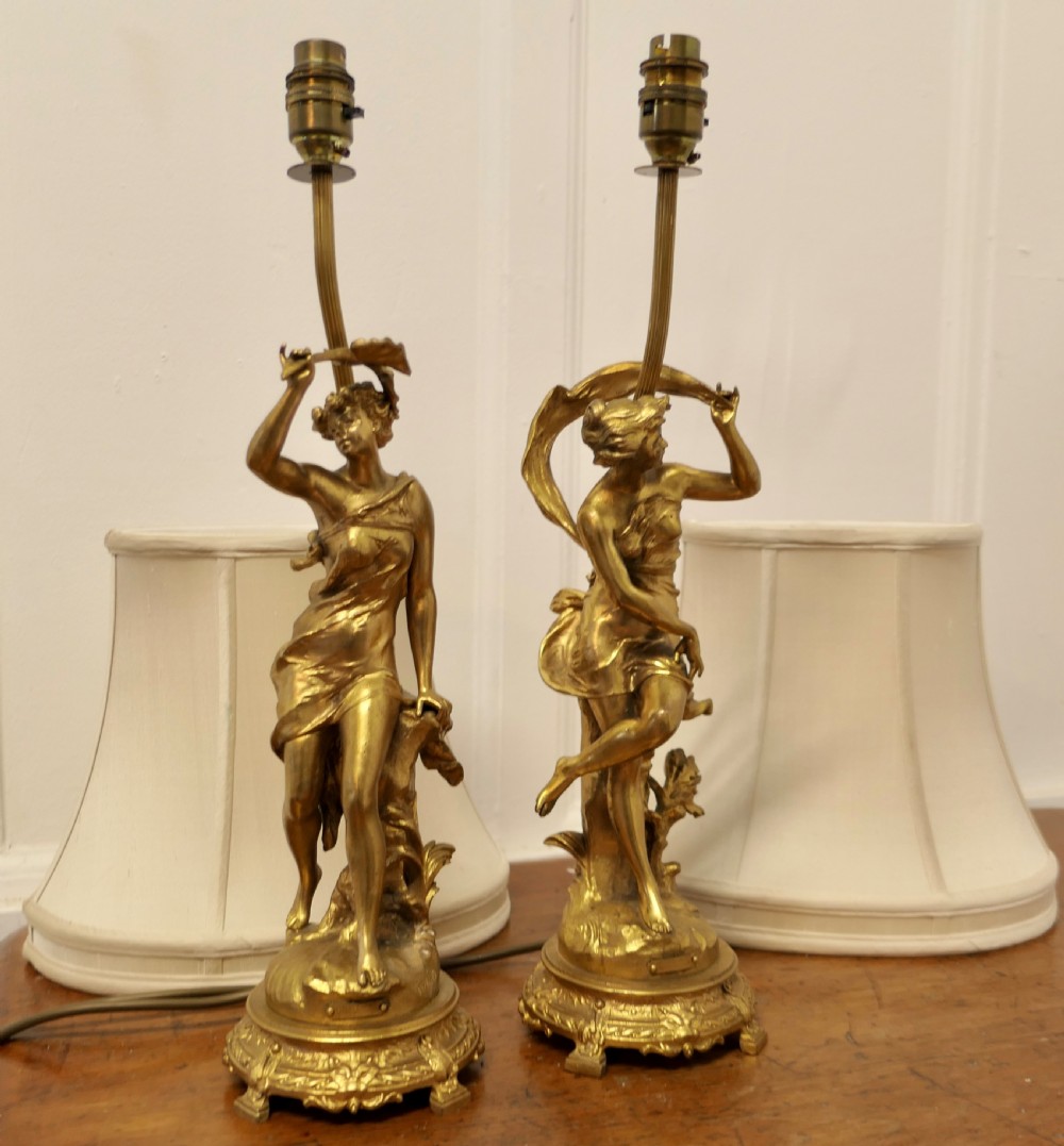 A Pair of French Figural Brass Lamps, after Ernest Justin Ferrand View XII