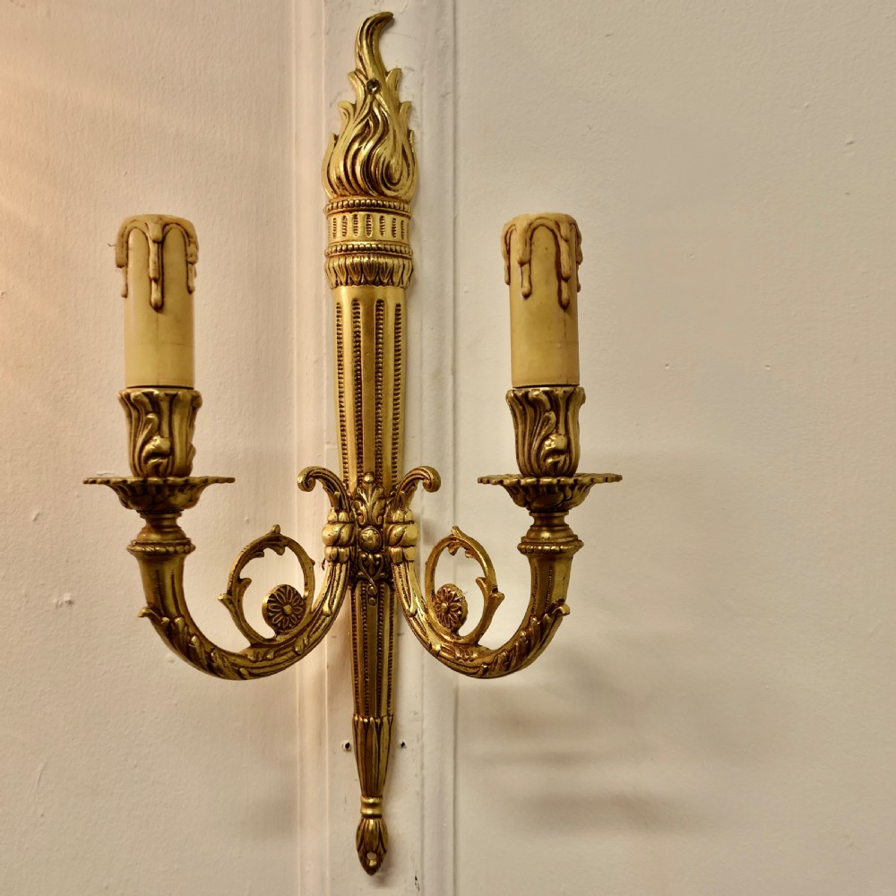 Set of 4 French Neo Classical Large Brass Twin Wall Lights View VI