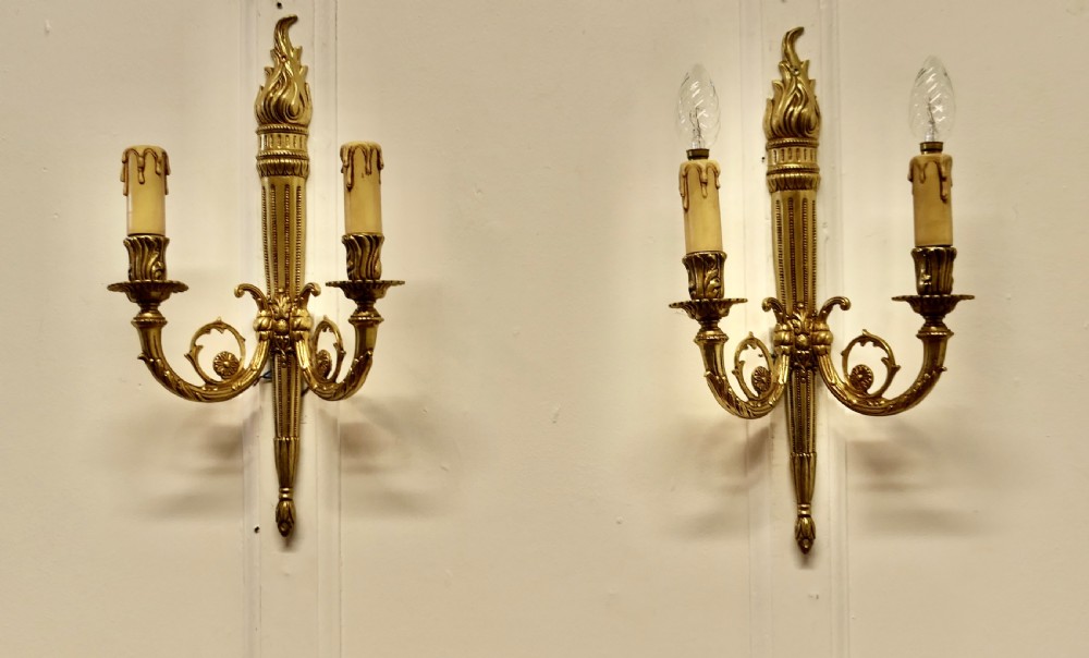 Set of 4 French Neo Classical Large Brass Twin Wall Lights View VIII