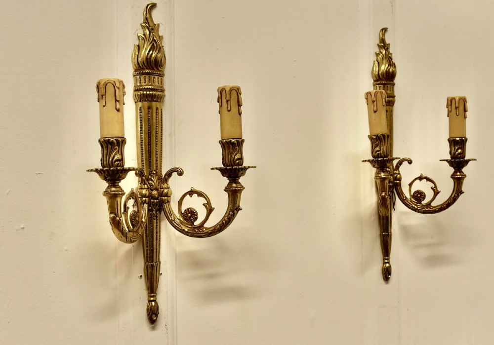 Set of 4 French Neo Classical Large Brass Twin Wall Lights View IX
