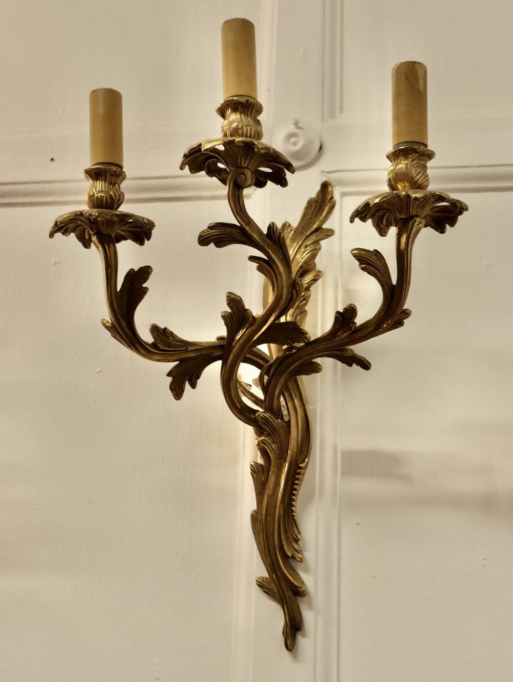 Set of 4 Large French Brass 3 Branch Wall Lights View III