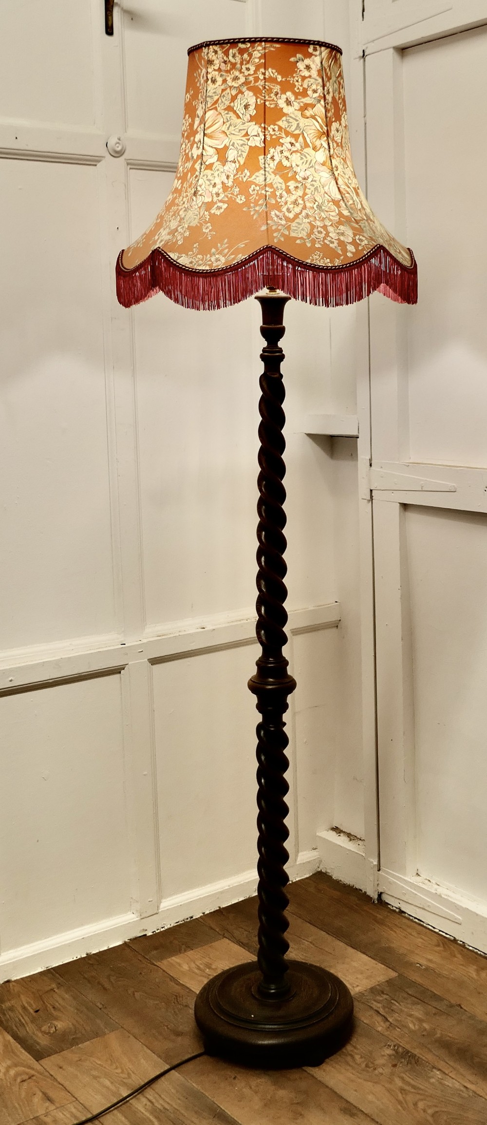 Oak Barley Twist Floor Lamp, Standard Lamp