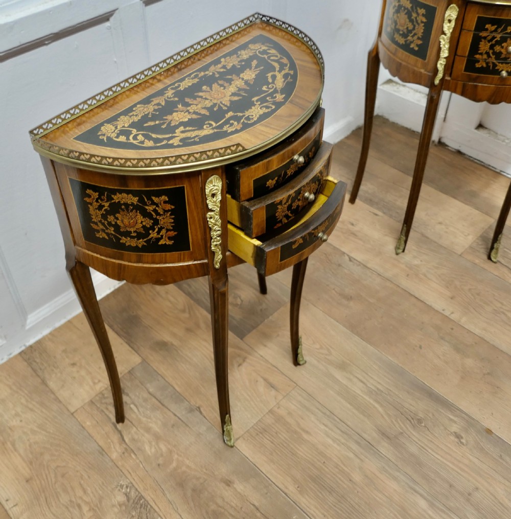 A Pair of French 19th Century Leaf Design Small Side Tables or Bedside Cabinets   View VIII