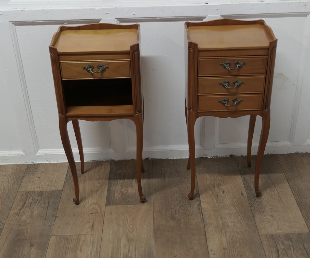 Pair of Petite French Cherry Wood Bedside Cabinets or Tables View II
