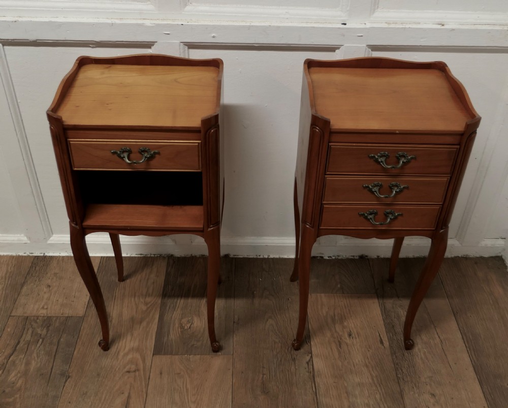Pair of Petite French Cherry Wood Bedside Cabinets or Tables View III