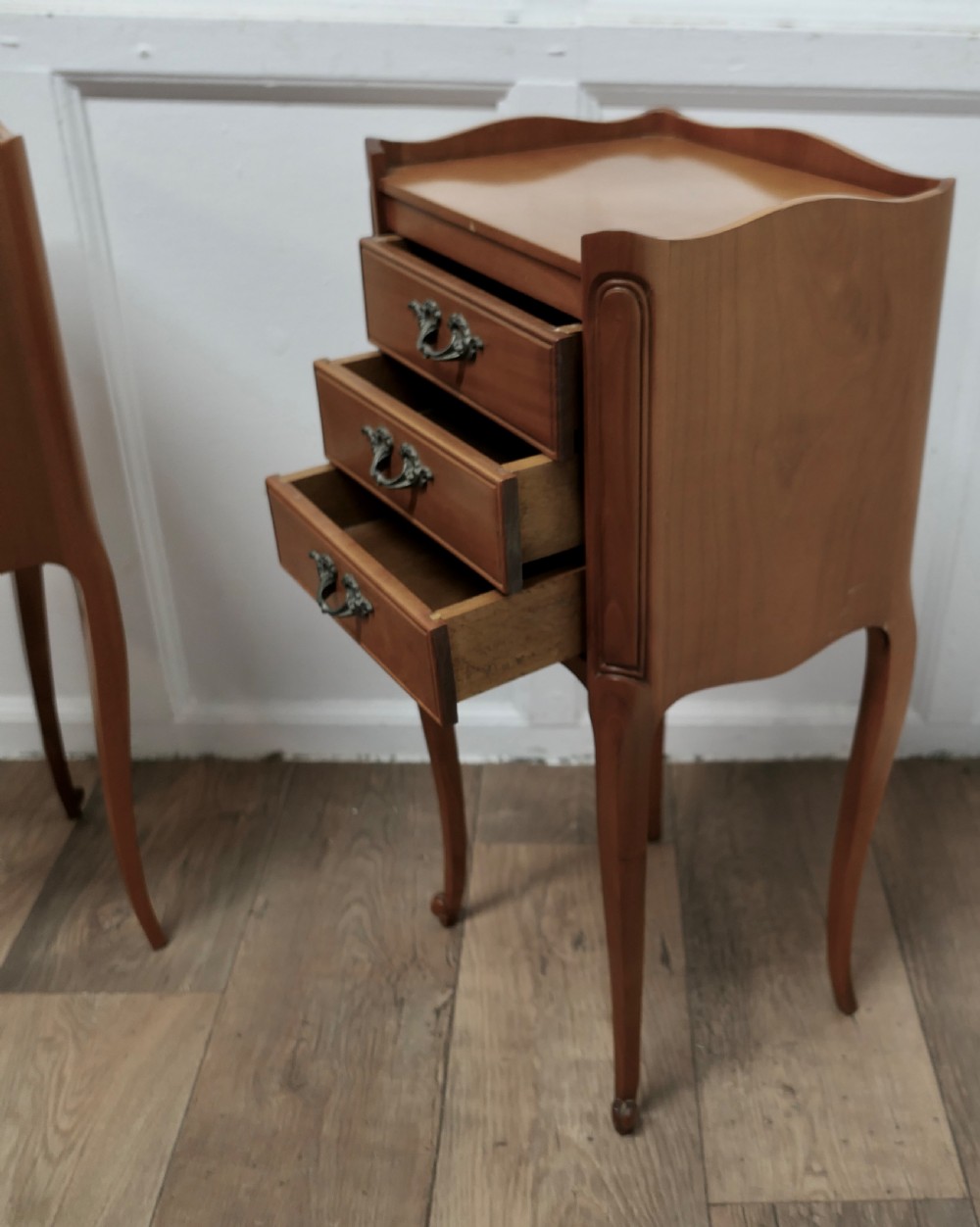 Pair of Petite French Cherry Wood Bedside Cabinets or Tables View V
