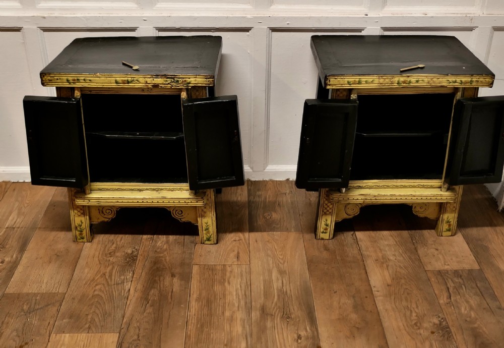 A Superb Pair of Cream Lacquered Chinoiserie Decorated Cabinets.  View IX