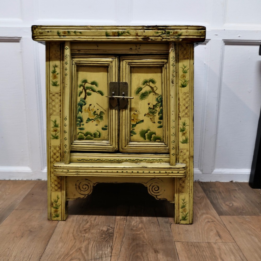 A Superb Pair of Cream Lacquered Chinoiserie Decorated Cabinets.  View X