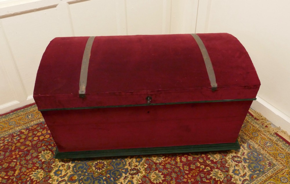A Large Velvet Banded Dome Top Chest   View II