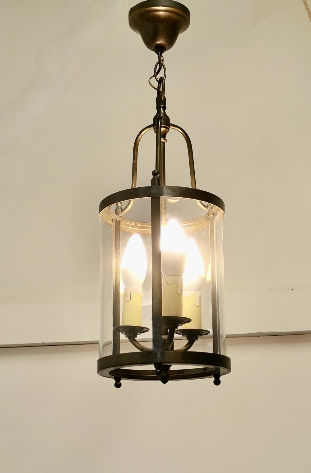 French Art DecoBrass and Glass Lantern Hall Light