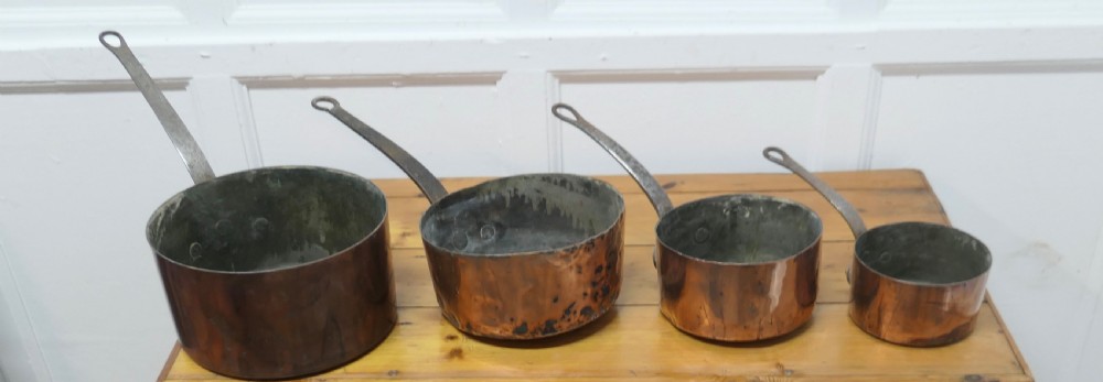 Set of 4 19th Century Copper Pots  View III