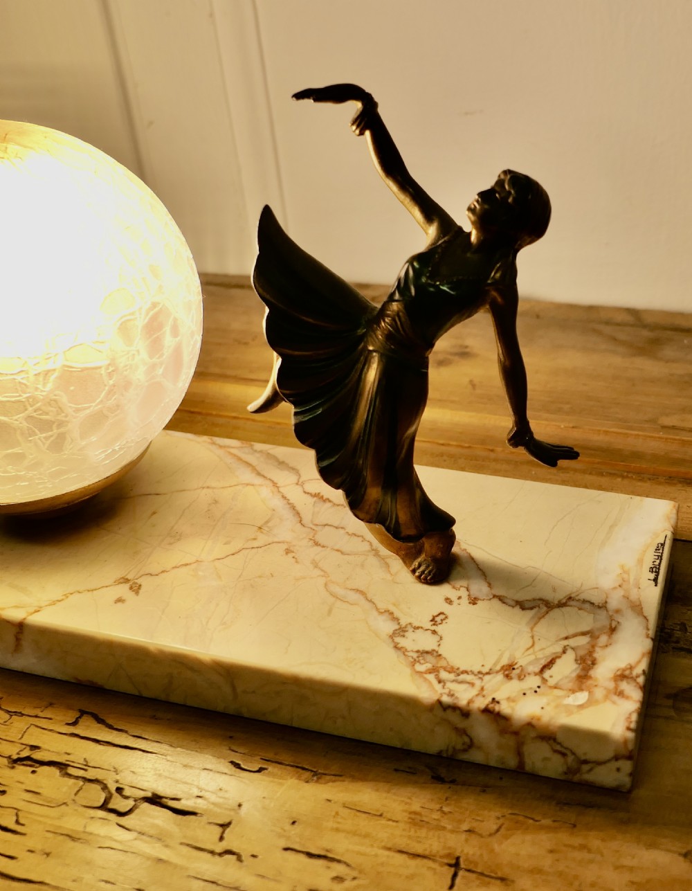 French Art Deco Table Lamp, signed L.Bryrs View III