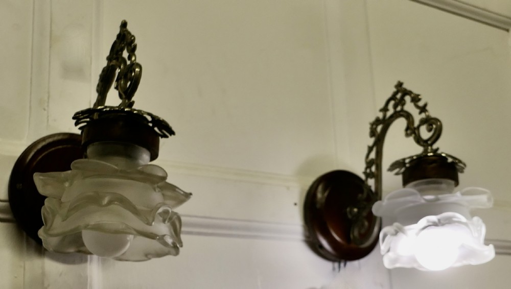 A Pair of French Arts and Crafts Wall Lights with Flower Shades View III