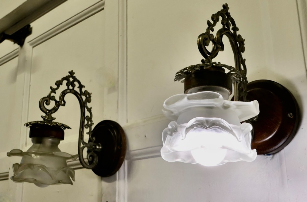 A Pair of French Arts and Crafts Wall Lights with Flower Shades View VII