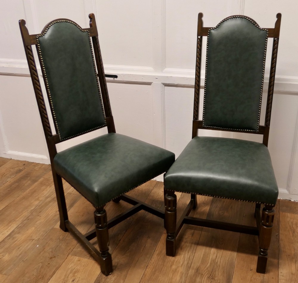 Set of 6 Arts and Crafts Gothic Oak Leather Dining Chairs View V