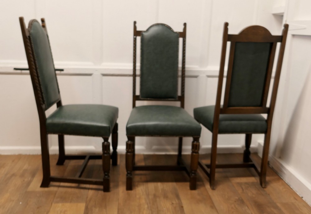 Set of 6 Arts and Crafts Gothic Oak Leather Dining Chairs View VI