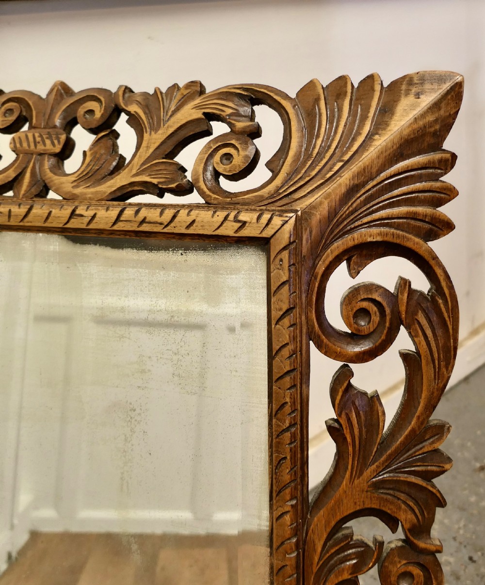 Large French Gothic Carved Oak Mirror View III