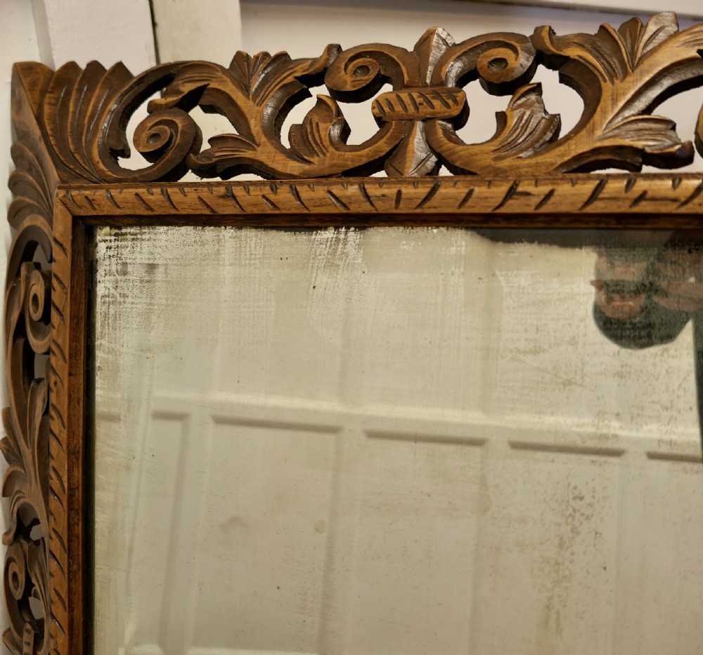 Large French Gothic Carved Oak Mirror View VII