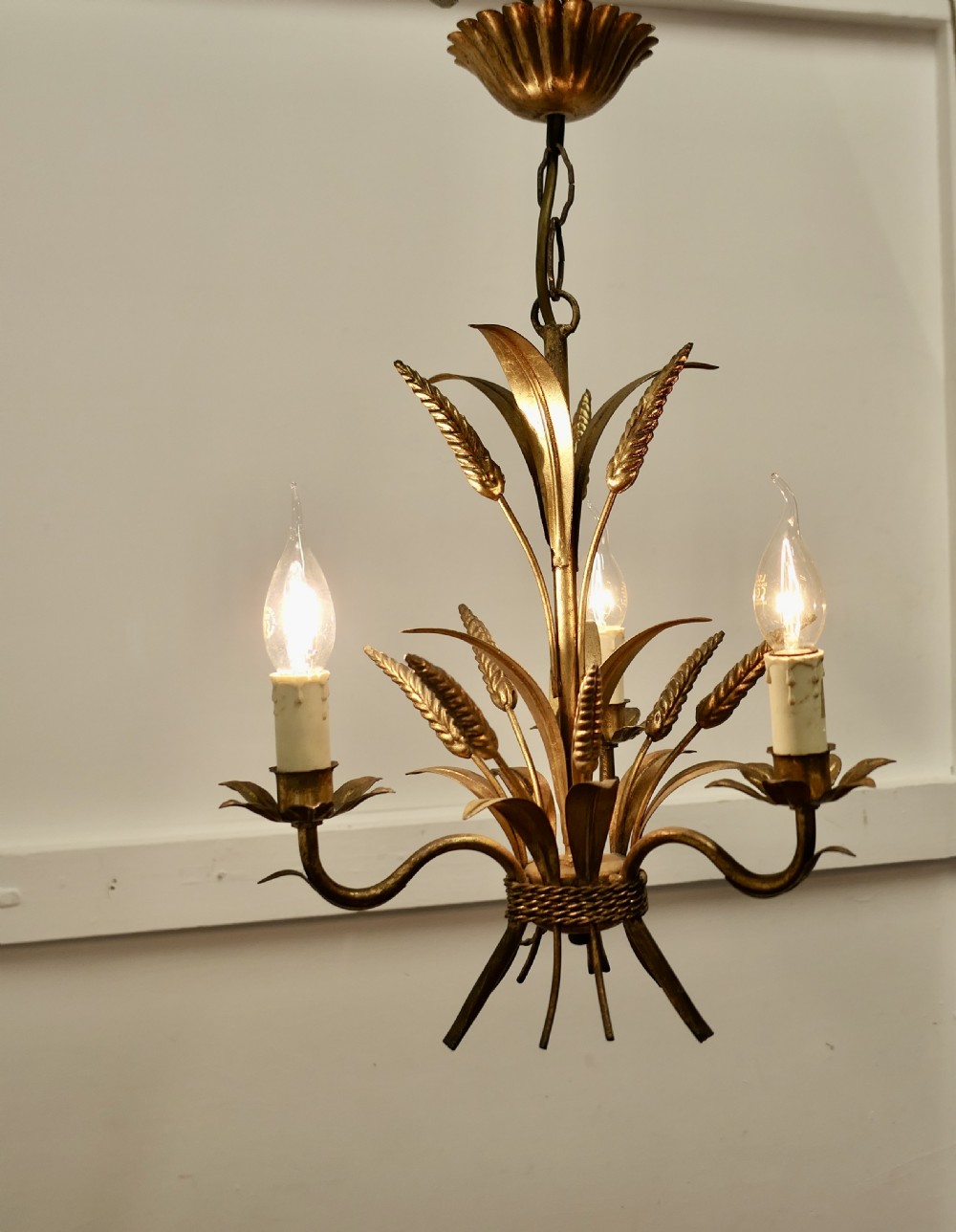 A Pair of Matching French Toleware Gilded Pendant Lights View VI