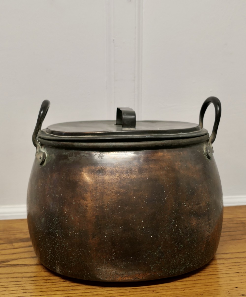 19th Century Copper Cooking Pot, Cauldron with Lid   View II