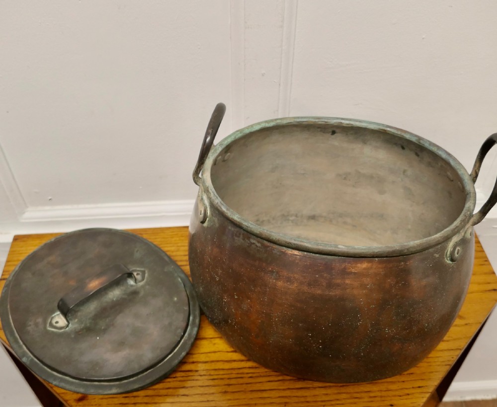19th Century Copper Cooking Pot, Cauldron with Lid   View V