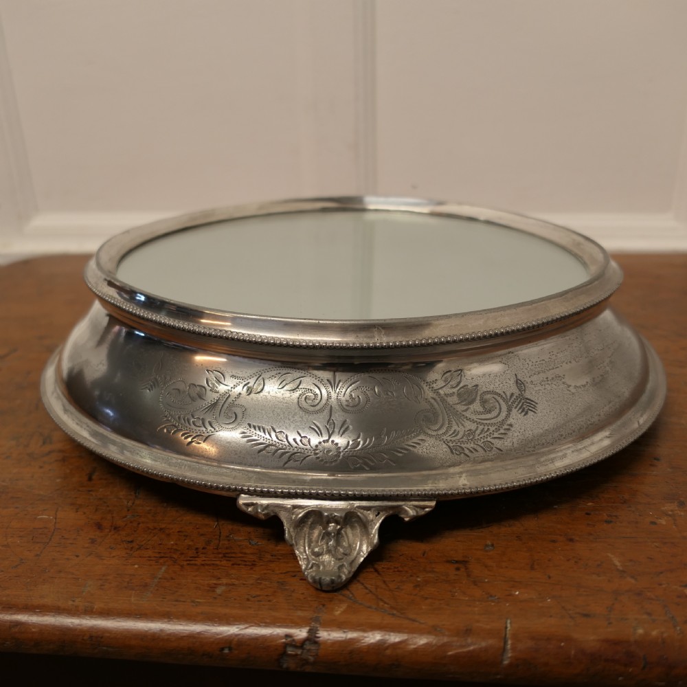 Large Vintage Mirror Top Silver Plate Christmas Cake Stand