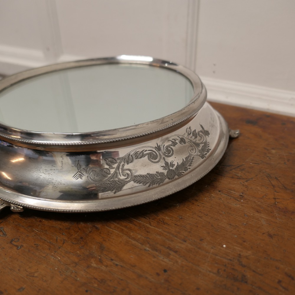 Large Vintage Mirror Top Silver Plate Christmas Cake Stand View III