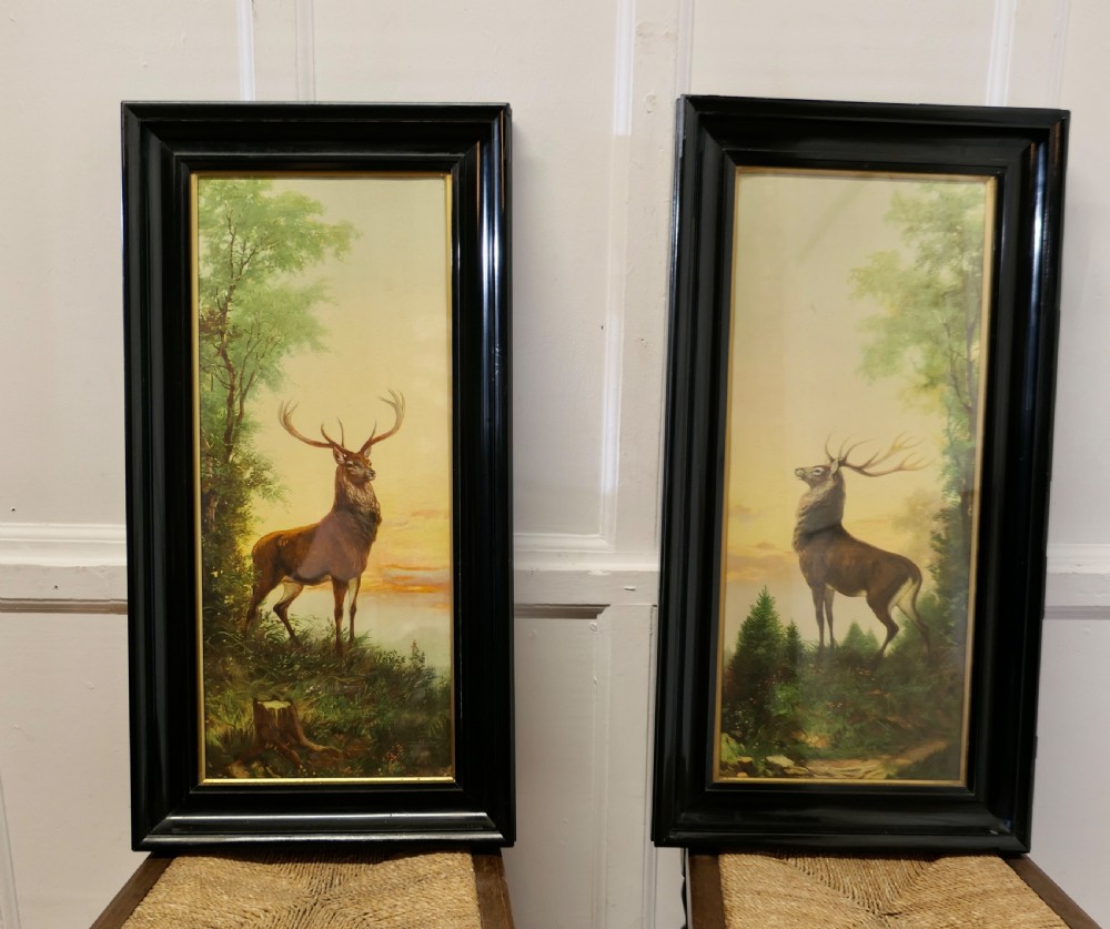 Pair of Large 19th Century Framed Prints of Highland Red Deer Stags