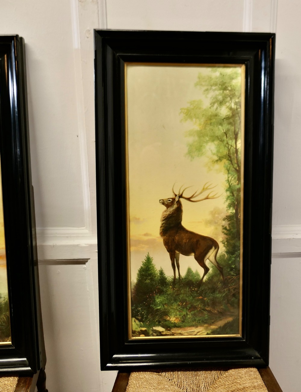 Pair of Large 19th Century Framed Prints of Highland Red Deer Stags View VI