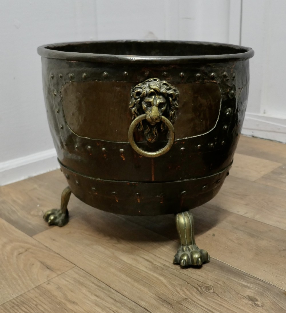 Large Early 19th Century Copper Log Cauldron
