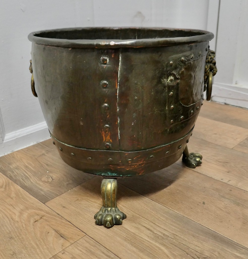 Large Early 19th Century Copper Log Cauldron View II