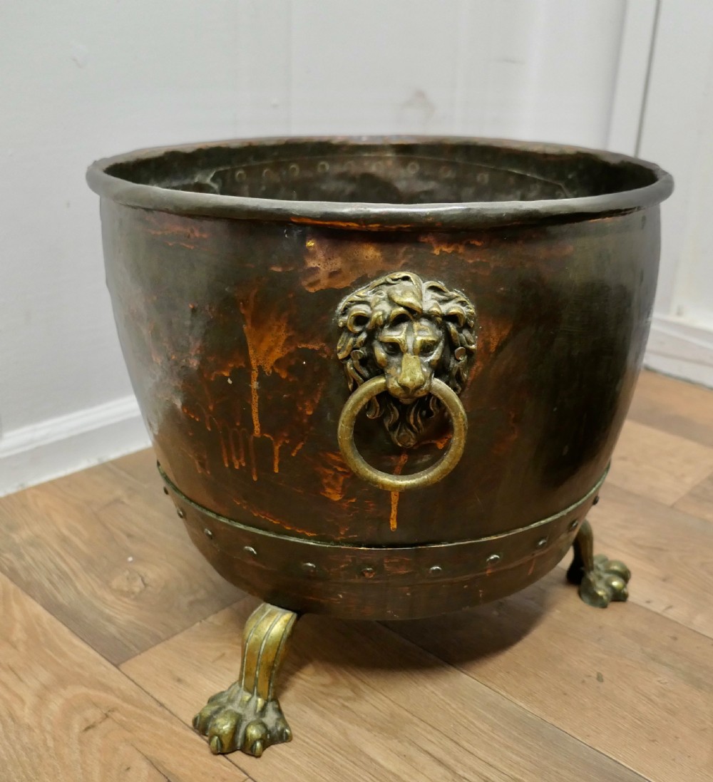 Large Early 19th Century Copper Log Cauldron View III