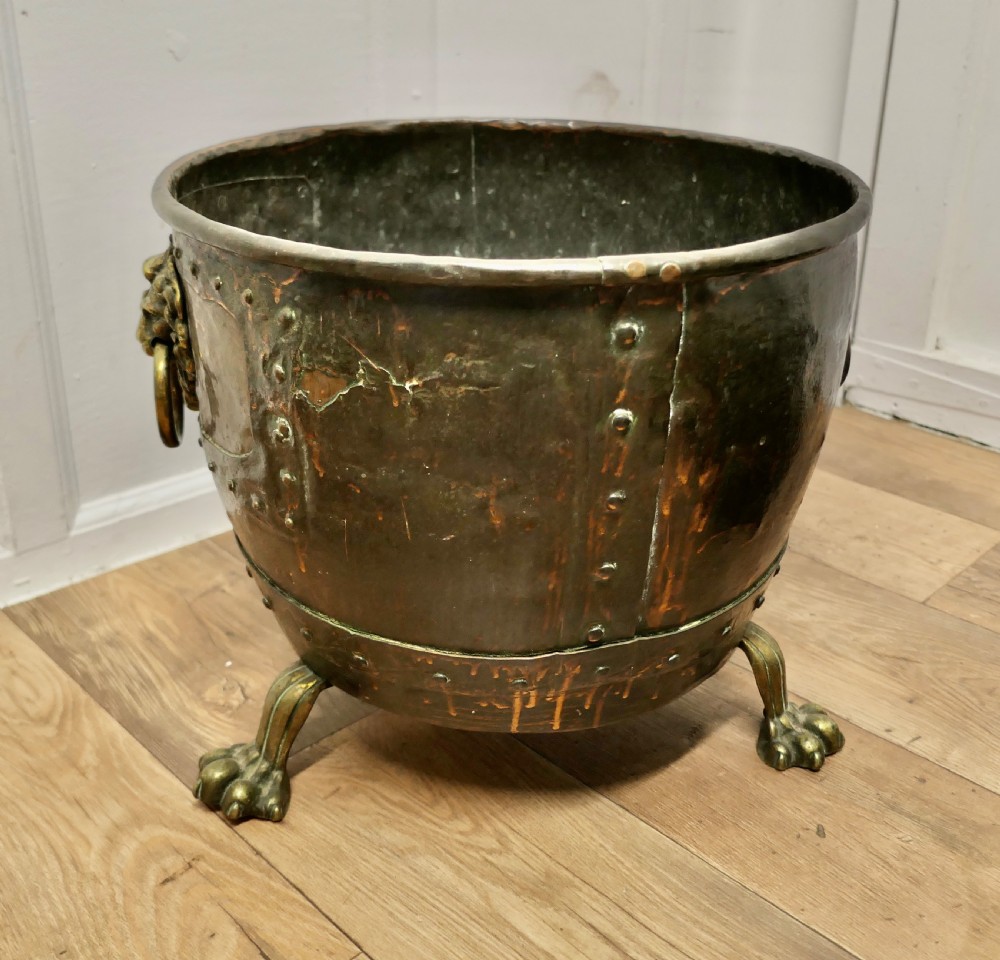 Large Early 19th Century Copper Log Cauldron View IV